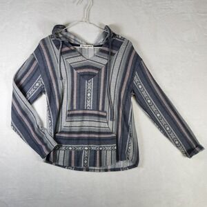 Wallflower Blue Striped Baja Hoodie Pullover Hooded Sweatshirt‎ Women's Medium